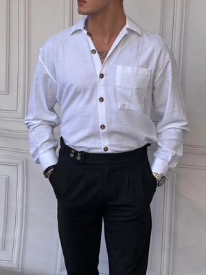 Modefendicom Tek Cepli Keten Yazlık  Oversize  Gömlek
