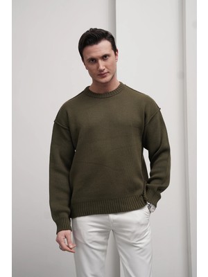 Modefendicom Ters Dikiş Oversize Bisiklet Yaka Yün Pamuk Kazak