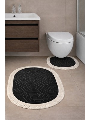 PremiumPort Yıkanabilir, Su Emici, Kaymaz Tabanlı Oval Klozet Paspas Seti (2’li)