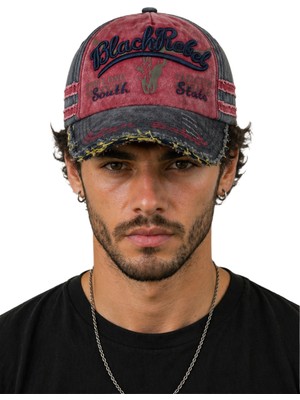 Erkek Vintage Eskitme Şapka Black Rebel Nakışlı Ayarlanabilir Tokalı Baseball Cap