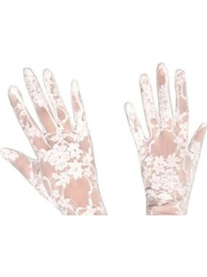 General Dantelli Gelin Eldiveni - Beyaz Kısa