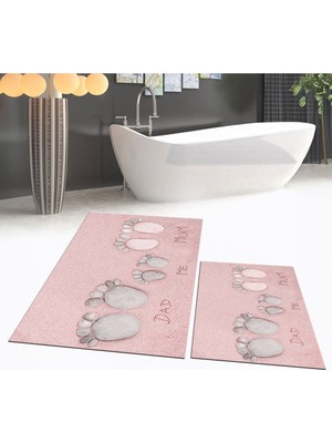 PremiumPort Yıkanabilir Dijital Baskılı Kaymaz Taban Ikili Banyo Paspası Seti