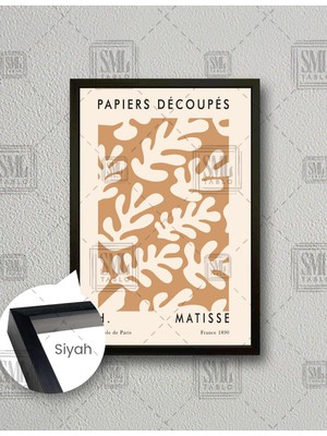 SML Tablo Papiers Decoupes Minimal Sarı Yapraklar  Dikey Çerçeveli Kanvas Tablo