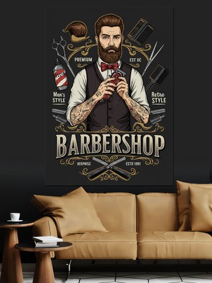 Özgürce Retro Berber Kanvas Tablo, Dekoratif Mdf Ahşap Çerçeve