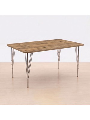 Ratemo Mobilya Modern Ahşap Desenli 6 Kişilik Yemek Masası 119X89 cm – Sabit Metal Ayaklı Sağlam Mutfak Masası, Çalışma Masası, Balkon Masası, Bilgisayar Masası