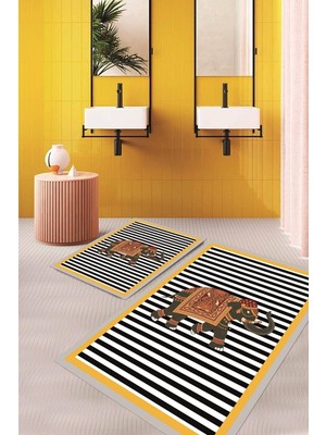 PremiumPort Yıkanabilir Dijital Baskılı Kaymaz Taban Banyo Paspası Ikili Set
