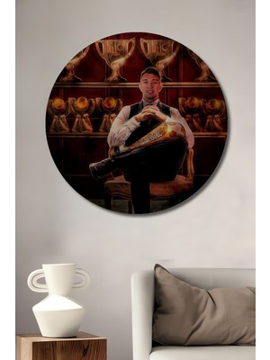 Özgürce Yuvarlak Ahşap Futbolcu Dekoratif Duvar Tablosu