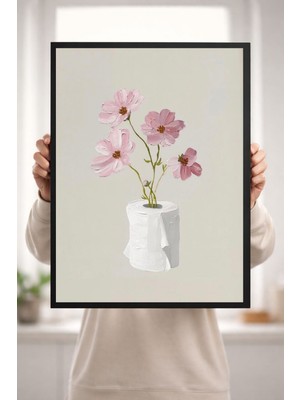 Özgürce Minimal Çiçek ve Tuvalet Kağıdı Vazolu Modern Dekoratif Duvar Tablosu
