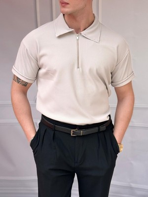 Modefendicom Ince Fitilli Yüksek Kalite Fermuar Detaylı Oversize Tshırt