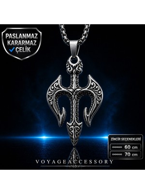 Voyage Accessory Paslanmaz Çelik Mitolojik Poseidon Trident Üçlü Mızrak Kolye