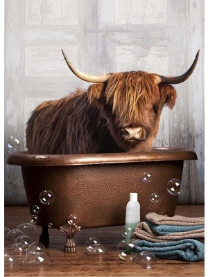 Özgürce Ahşap Küvet Yayla Inek Tablo, Şık ve Dekoratif Ev Süsü