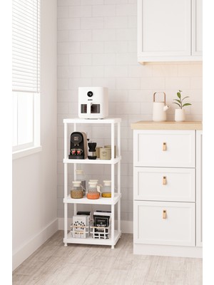 Urlove Beyaz 4 Katlı 33X40 Ekstra Geniş Düzenleyici Mutfak Banyo ve Kiler Rafı