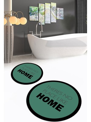 PremiumPort Yıkanabilir Dijital Baskılı Yuvarlak Banyo Seti, Kaymaz Taban, Ikili