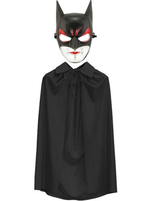 NW NessiWorld Batman Maskesi Cat Woman ve Batman Pelerini 90 cm Siyah Renk Set