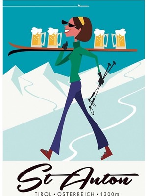 Özgürce St Anton Kayak Temalı Ahşap Tablo, Dekoratif Kayak Posteri