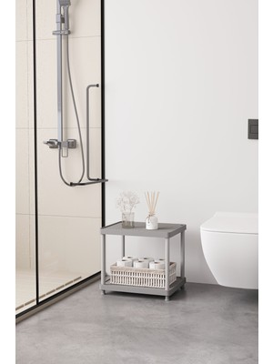 Urlove Siyah 2 Katlı 33X40 Ekstra Geniş Düzenleyici Mutfak ve Banyo Rafı Sehpa
