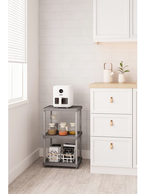 Urlove Gri 3 Katlı 33X40 Ekstra Geniş Düzenleyici Mutfak ve Banyo Rafı Sehpa