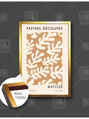 SML Tablo Papiers Decoupes Minimal Sarı Yapraklar  Dikey Çerçeveli Kanvas Tablo
