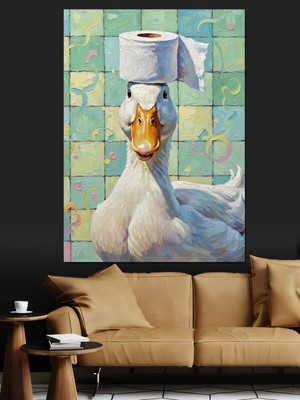 Özgürce Renkli Ördek ve Tuvalet Kağıdı Temalı Dekoratif Kanvas Tablo
