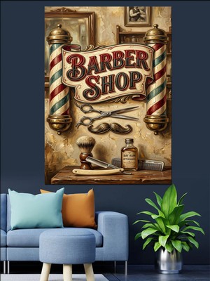 Özgürce Retro Tasarımlı Barber Shop Kanvas ve Ahşap Tablo Dekoru