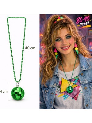 NW NessiWorld Retro Disko Topu Şekilli 80&amp;#39;ler 90&amp;#39;lar Yeşil Renk Plastik Kolye