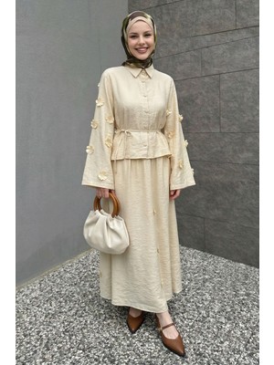inStyle Çiçek Detaylı Gömlekli Bej Takım