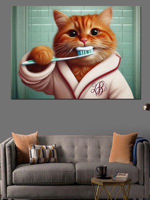 Özgürce Sevimli Kedi Temalı Kanvas ve Mdf Ahşap Dekoratif Tablo