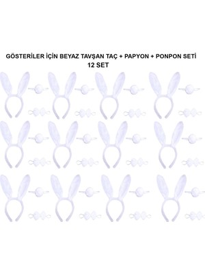 NW NessiWorld Beyaz Tavşan Kostüm Seti – Taç, Papyon, Kuyruk (12’li Paket)
