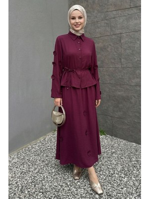 inStyle Çiçek Detaylı Gömlekli Bordo Takım