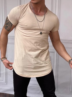 Modefendicom Slim Fit Oval Kesim Pamuk Basic Tshırt