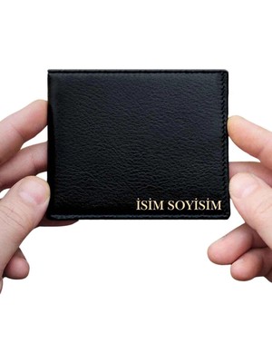 Vanilla Collection Siyah Hakiki Deri Cüzdan Kişiye Özel Isim Baskılı 12 Kartlık ve Çift Para Bölmeli Ince Model