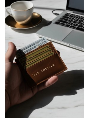Vanilla Collection Isim Baskılı Hakiki Deri Kartlık & Cüzdan | 6 Kart Kapasiteli Crazy Camel