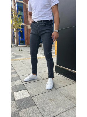 Modamesto Erkek Füme Slim Fit Likralı Jean Pantolon