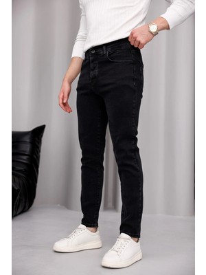 Modamesto Erkek Antrasit Slim Fit Likralı Dar Paça Kot Pantolon