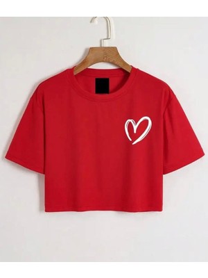 Nıgrum Pardus Özel Üretim Minik Kalp Baskılı %100 Pamuk Kız Çocuk Crop T-Shirt