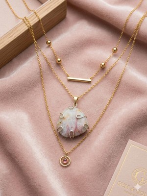 ELF Shopping Doğal Akik Taşı Kolye – Gold Zincirli El Yapımı Doğal Taş Kolye (Premium Tasarım)