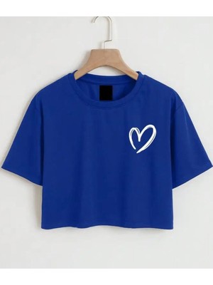 Nıgrum Pardus Özel Üretim Minik Kalp Baskılı %100 Pamuk Kız Çocuk Crop T-Shirt