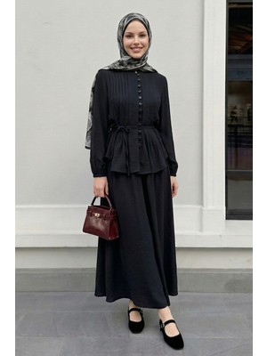 inStyle Nervür Detay Düğmeli Siyah Takım