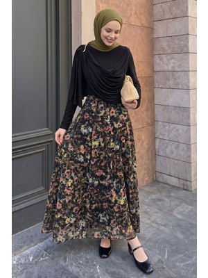 inStyle Desenli Etekli Siyah Yoryo Takım