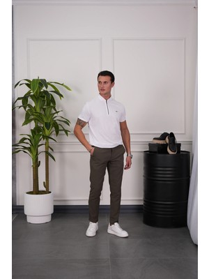 Modefendicom Pamuk Likra Slim Fit Kalıp Bebe Yaka Fermuarlı Tshirt