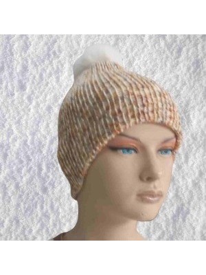 Popüler Sepet El Örgüsü Doğal Yün ve Akrilik Karışımlı Sıcacık Kış Beresi Açık Kahve Karışımlı Renk