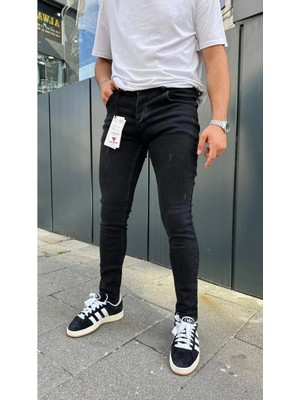 Ser Joven Erkek Siyah Slim Fit Lazerli Likralı Jean Pantolon