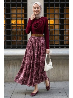 inStyle Yakası Drapeli Kemerli Sandy Bordo Takım