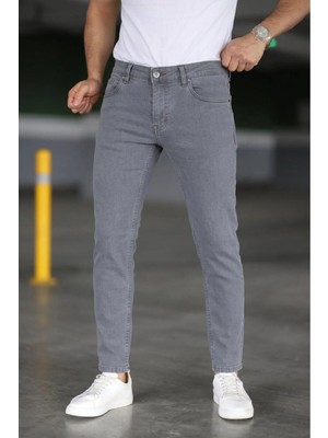 Modamesto Erkek Füme Slim Fit Likralı Jean Pantolon