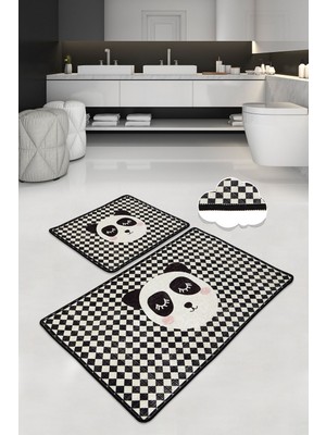 PremiumPort Kareli Panda 2'li Banyo Paspas Takımı, Şık ve Kullanışlı Set