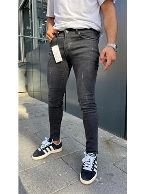 Ser Joven Erkek Antrasit Slim Fit Lazerli Likralı Jean Pantolon