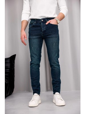 Ser Joven Erkek Yeşil Slim Fit Likralı Dar Paça Lazerli Kot Pantolon