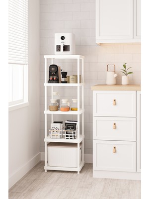 Urlove Beyaz 5 Katlı 33X40 Ekstra Geniş Düzenleyici Mutfak Banyo ve Kiler Rafı