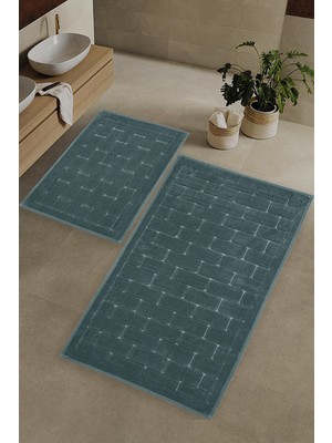 PremiumPort Yıkanabilir Tuğla Desenli Pamuklu Banyo Halısı Çift Seti, 6 Renk Seçeneği