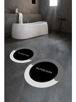 PremiumPort Dijital Baskılı Kaymaz Taban Yuvarlak Yıkanabilir Banyo Takımı